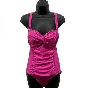 DKNY Twist Tummy Control One-Piece Swimsuit Pink NWT MEDIUM